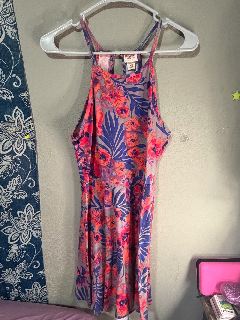 Woman’s Floral Halter One-Piece Dress - Pink & Purple